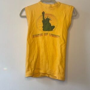 Yellow Vintage Sleeveless Shirt with Statue of Liberty Print